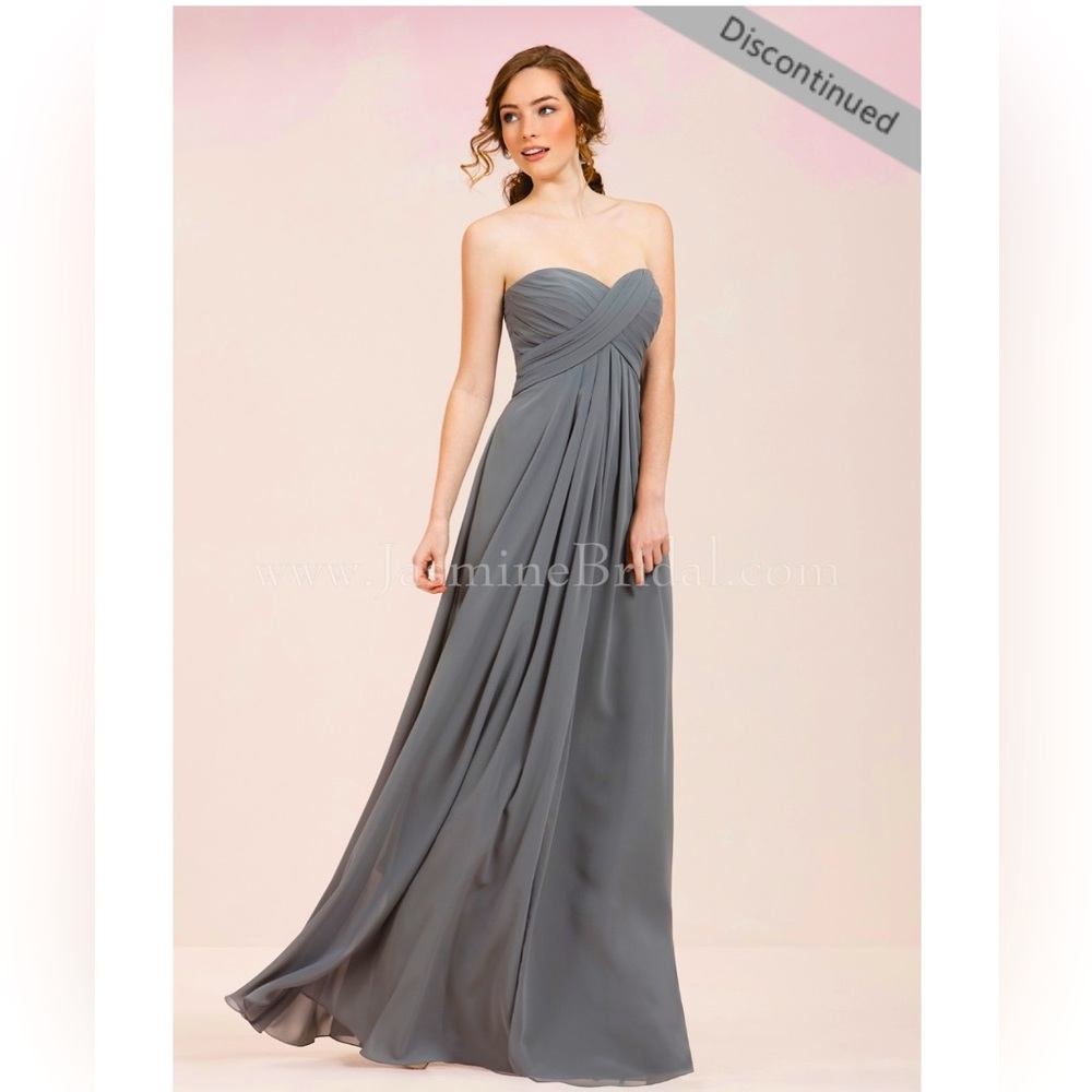 NWT Grey Long Strapless Sweetheart Georgette Dress